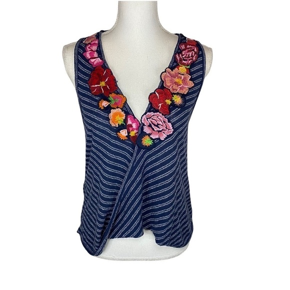Free People Tops - Free People Frida Stripe Embroidered Tank Top XS